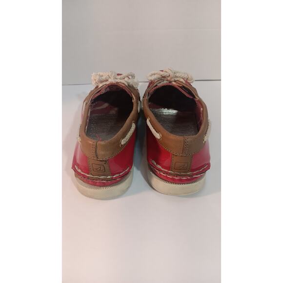 Sperry TopSider Women 9M Boat Shoes Red Patent Leather Tan Suede Nautical Preppy - Picture 3 of 4